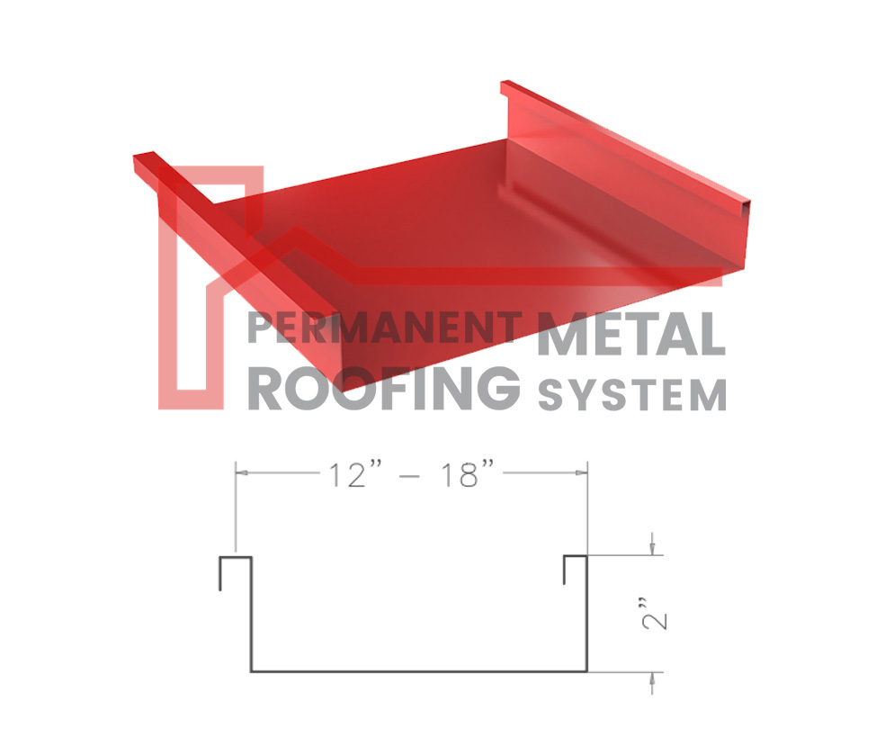 Standing Seam Metal Roofing Red 2-inch mechanical lock panel render with its profile drawing
