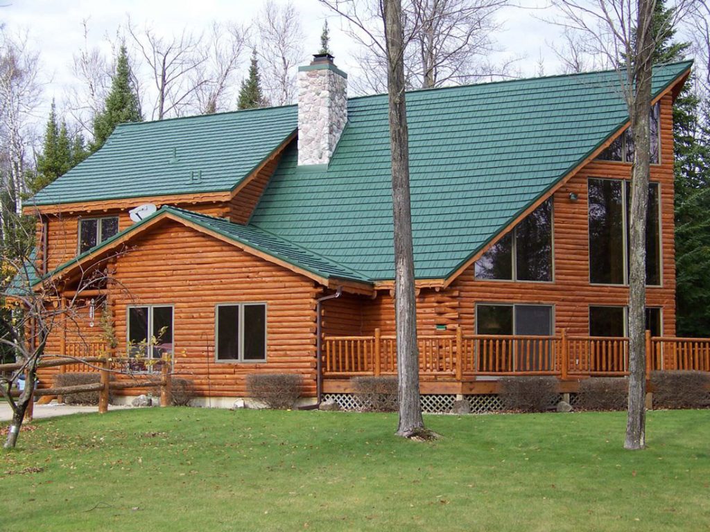 Rustic Shingle aluminum roof panels with rugged wood-grain texture