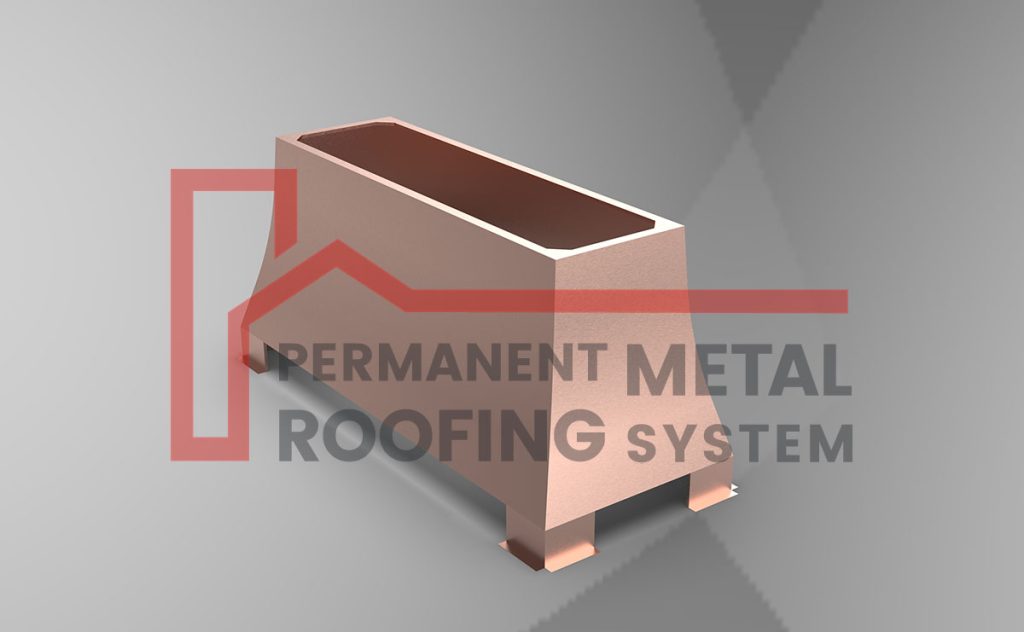 Custom Chimney Caps Copper-finish rendering of PMRS chimney cap style 3A with angled sides